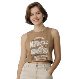 Home Girl Society Tank Top Juniors L Brown Cropped Graphic Motorcycle